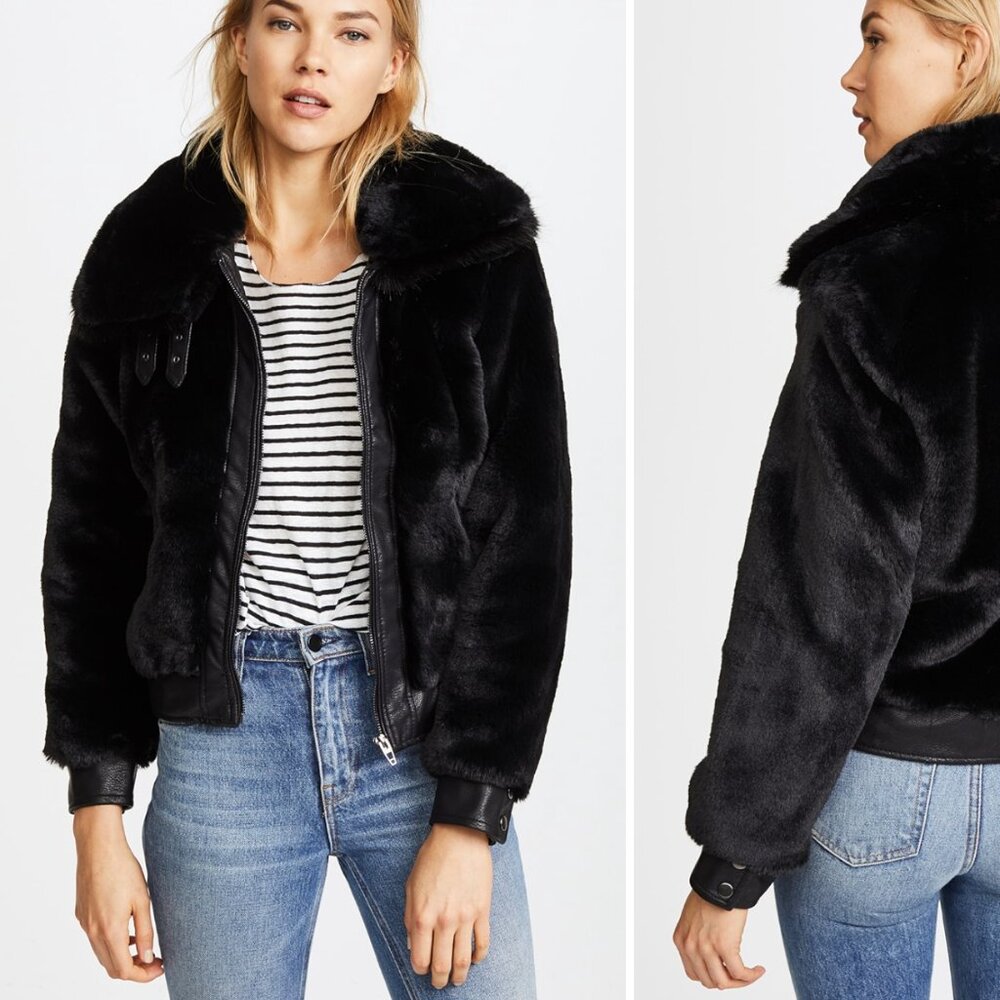 Blank NYC Black Faux Fur Bomber Jacket